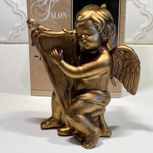 Vintage Cherub Angel Wall Art figurines resin gold with musical instruments